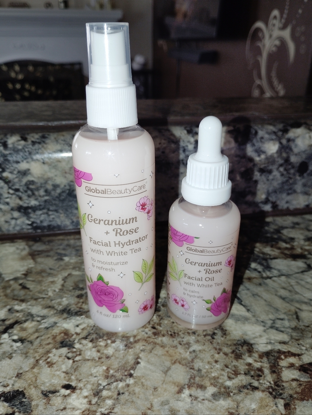 GlobalBeautyCare Geranium + Rose Facial Hydrator & Facial Oil - Pink Bottles
